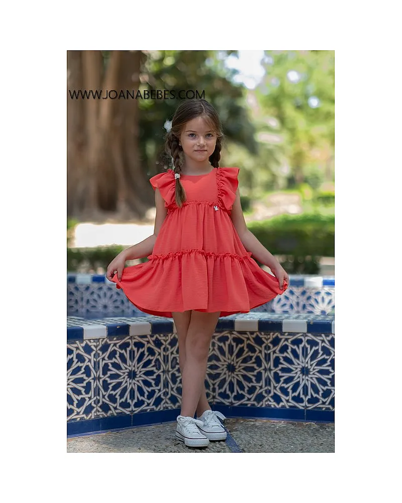 VERA VESTIDO LISO VOLANTES CORAL