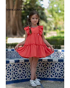 VERA VESTIDO LISO VOLANTES CORAL