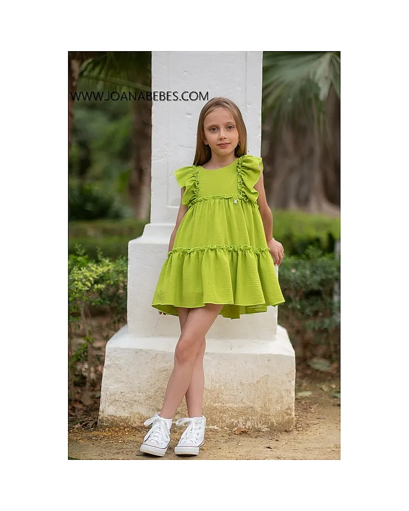 VERA VESTIDO LISO VOLANTES PISTACHO