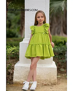 VERA VESTIDO LISO VOLANTES PISTACHO