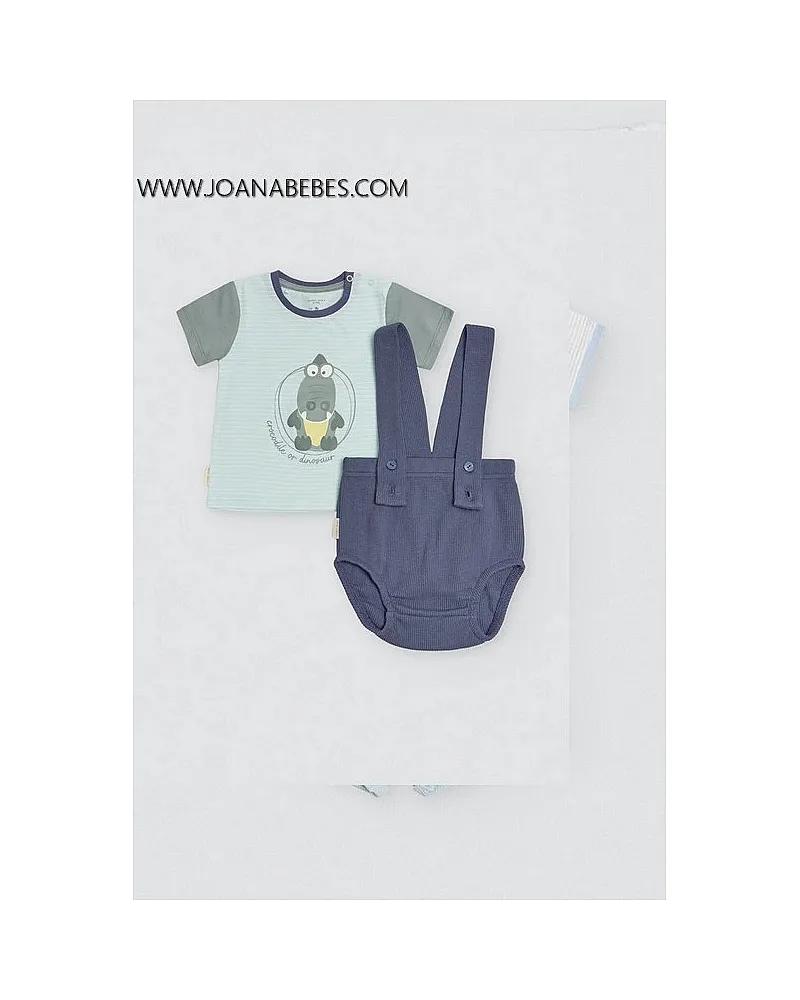 Conjunto bebé camiseta manga corta algodón y culetín con tirantes Crocodino