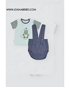 Conjunto bebé camiseta manga corta algodón y culetín con tirantes Crocodino