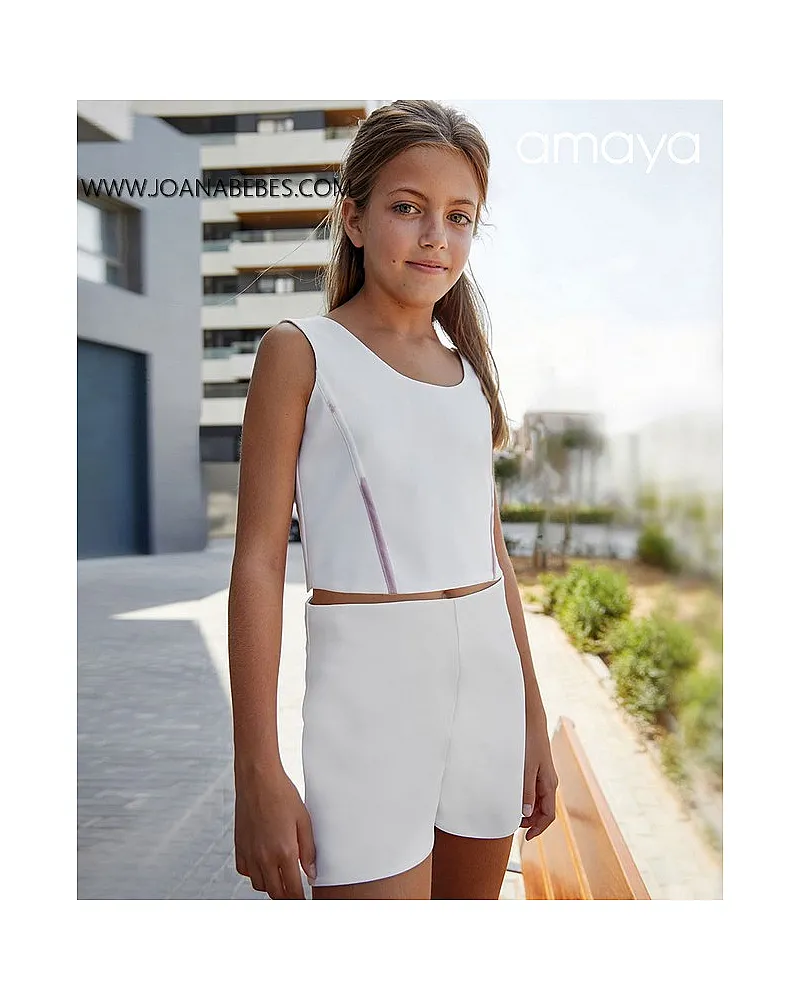 Conjunto Niña Junior Crudo con Rosa Amaya 614624 Conjunto Niña Junior Crudo con Rosa Amaya 614624