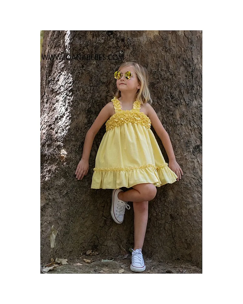 VERA VESTIDO LISO CON GARRUCHA MOSTAZA