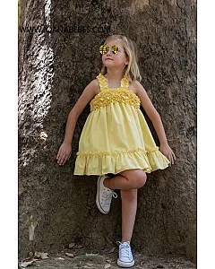 VERA VESTIDO LISO CON GARRUCHA MOSTAZA