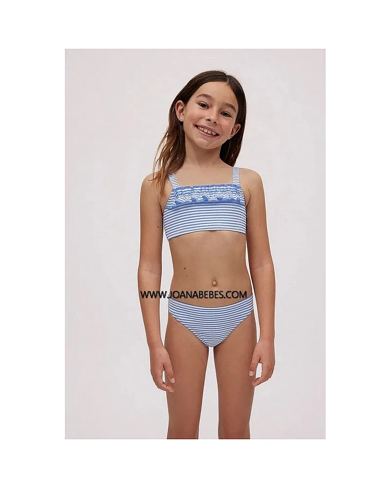 YSABEL MORA Conjunto de bikini niña estampado rayas azules con textura