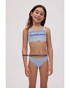 YSABEL MORA Conjunto de bikini niña estampado rayas azules con textura