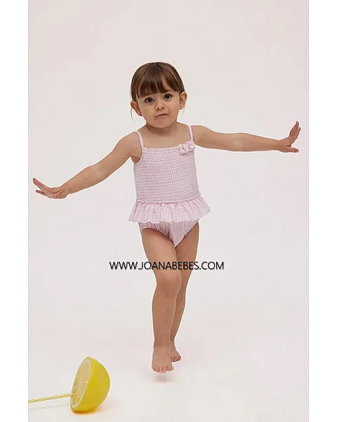 YSABEL MORA Bañador bebé nido de abeja cuadro vichy rosa