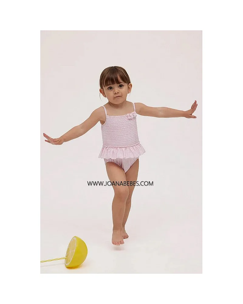 YSABEL MORA Bañador bebé nido de abeja cuadro vichy rosa