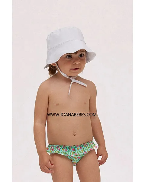 YSABEL MORA Gorro de playa bebé de algodón blanco ala ondulada