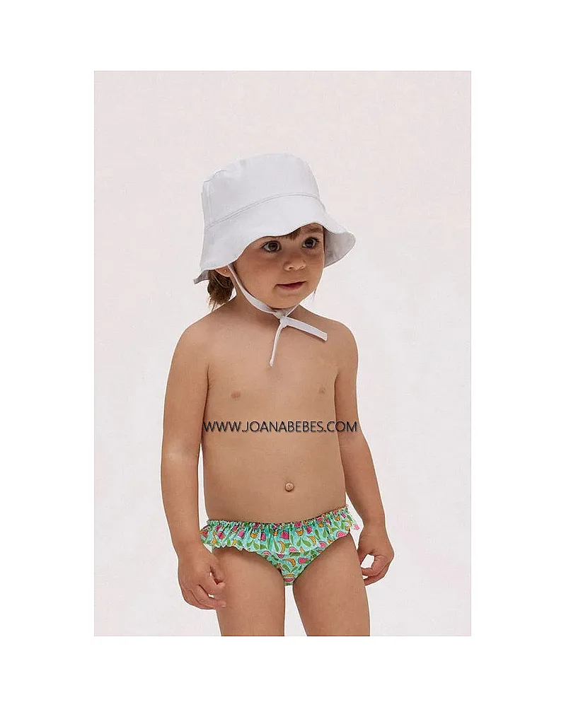 YSABEL MORA Gorro de playa bebé de algodón blanco ala ondulada