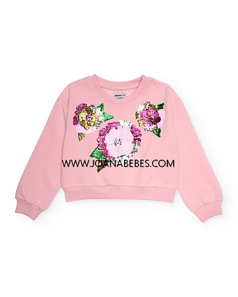 NATH KIDS Sudadera rosa con flores de lentejuelas para niña