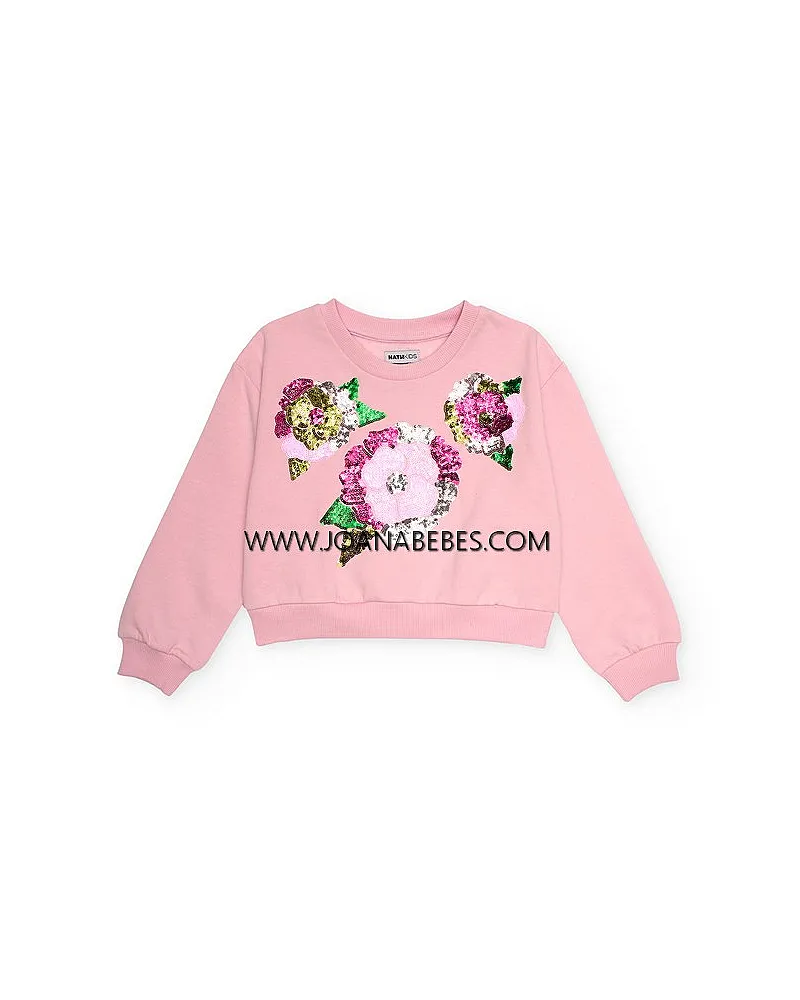 NATH KIDS Sudadera rosa con flores de lentejuelas para niña