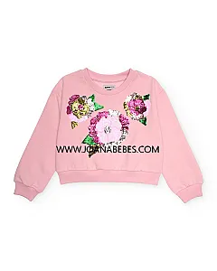 NATH KIDS Sudadera rosa con flores de lentejuelas para niña