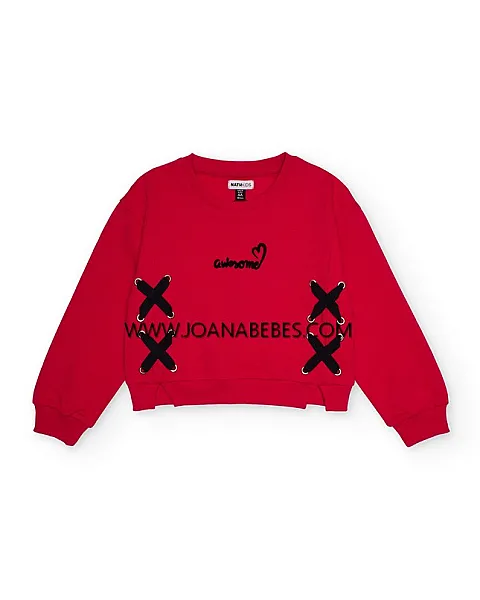 NATH Sudadera roja para niña con detalle de lazos cruzados