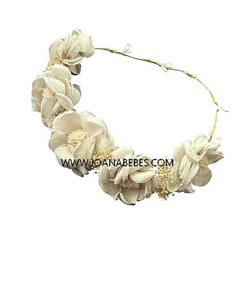 Corona beig rosas y flor seca