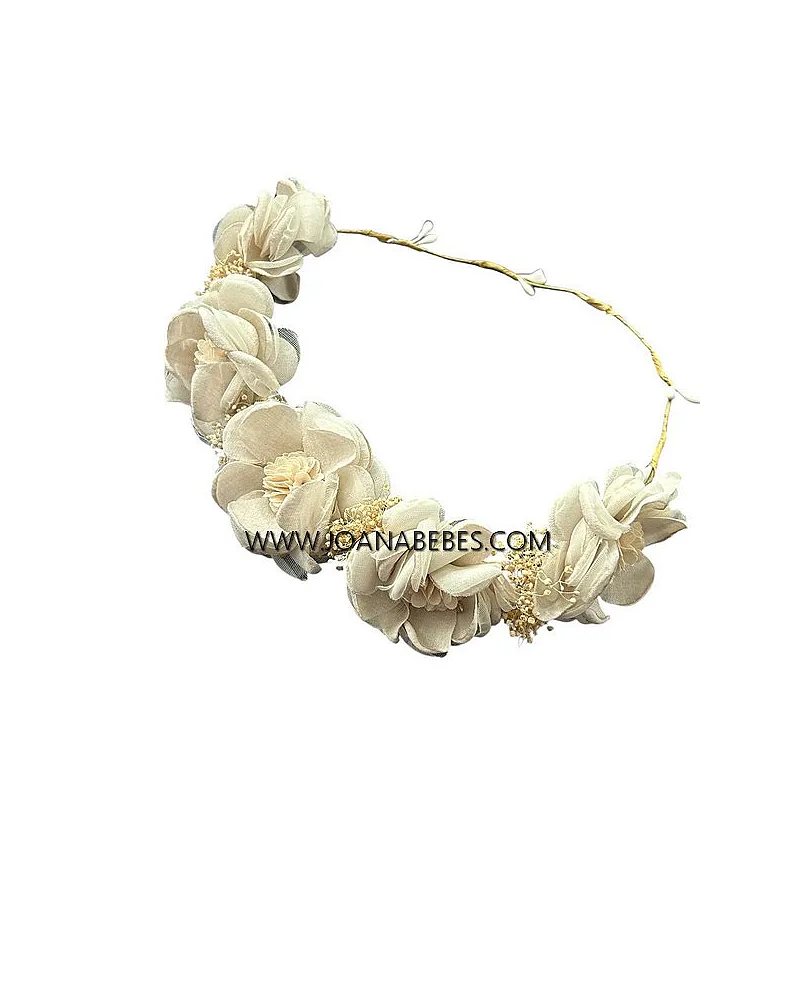 Corona beig rosas y flor seca