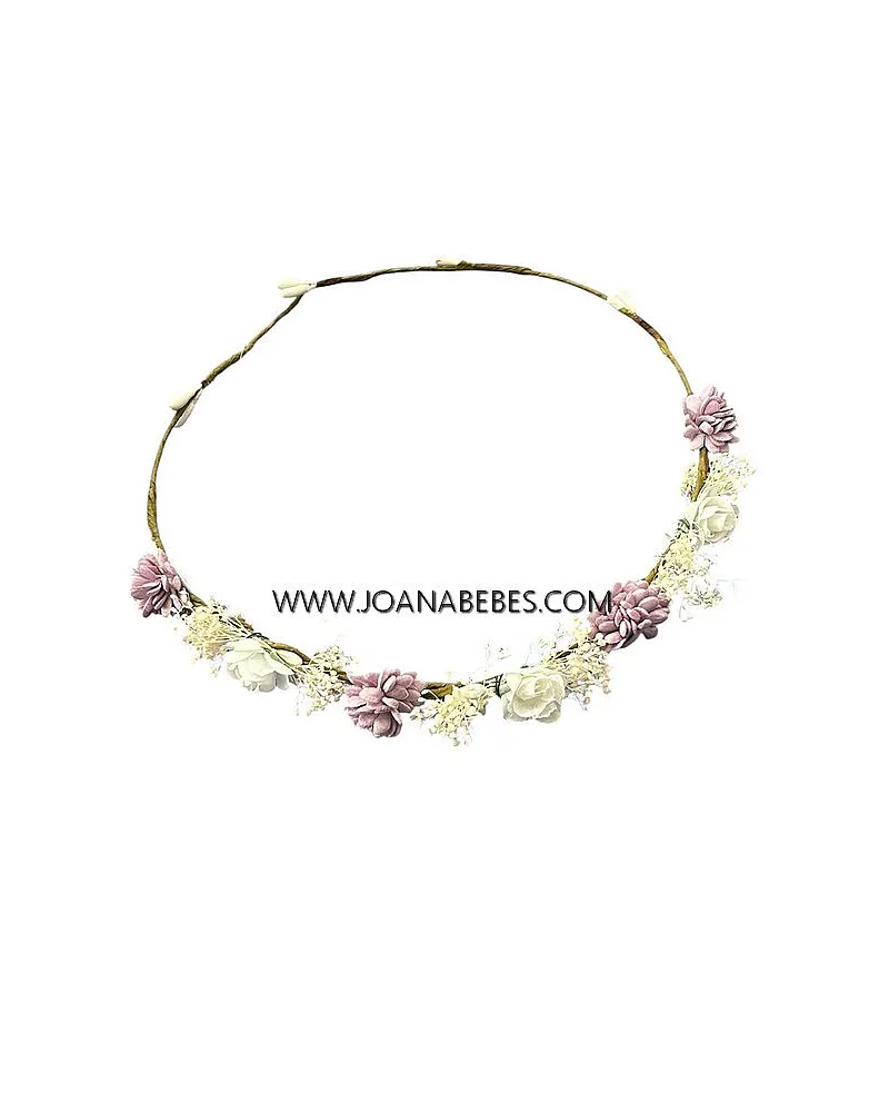 Corona malva con pequeñas flores y flor seca Corona malva con pequeñas flores y flor seca